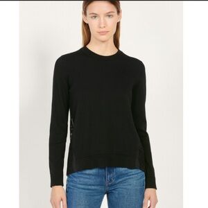 Sandro Paris -Black Merino Wool Knit Sweater with Lace Hem Inserts
